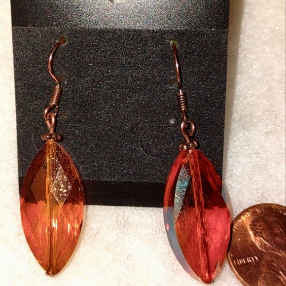 Iridescent Amber-colored Dangle Earrings - Picture 7 of 7